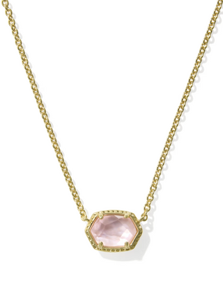 Daphne Frame Short Pendant Necklace - Gold Light Pink Mother of Pearl