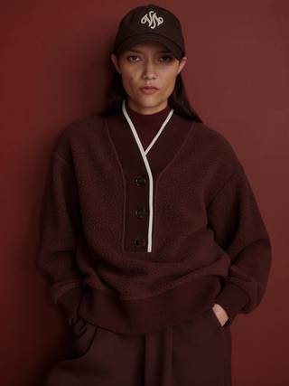 Brenna Button Neck Fleece - Deep Mahogany
