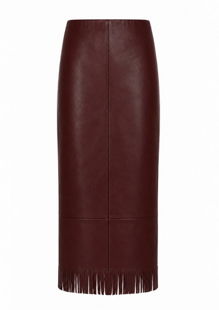Wright Fringe Skirt - Maroon Leather