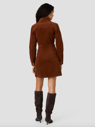 Casey Corduroy L/S Button-Front Mini Dress - Chestnut Brown