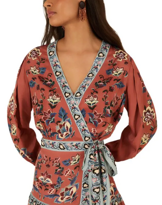 Floral Beauty Tapestry Wrap Mini Dress - Blush Pink