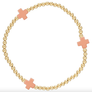 Signature Cross Gold Pattern 3mm Bead Bracelet - Coral