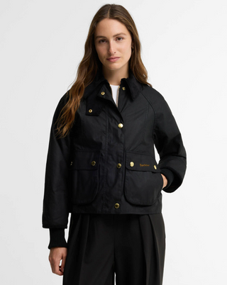 Barbour Cropped Beadnell Wax Jacket - Black / Classic