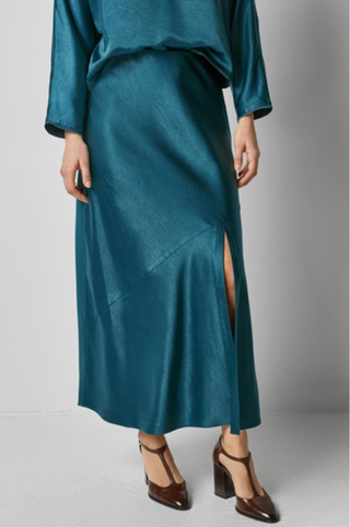 Satin Slit Front Skirt - Neptune