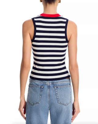 Esmae Rib Knit Sleeveless Top - Summer White/Marine