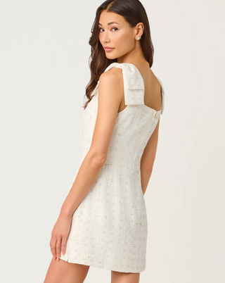 Anders Skirted Romper - Resort White Flower Pearl Embellished Boucle