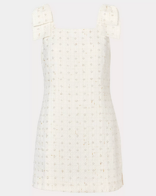 Anders Skirted Romper - Resort White Flower Pearl Embellished Boucle