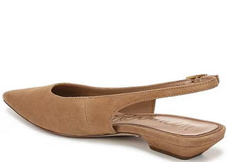 Netty Suede Pointed Toe Kitten Heel Slingback Flats - Cyprus Tan