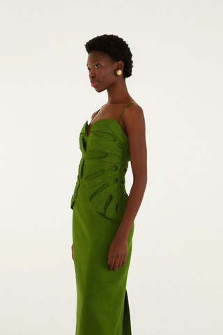 Green Monstera Leaf Sleeveless Maxi Dress - Green