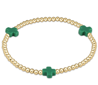 Signature Cross 3mm Gold Bracelet - Emerald