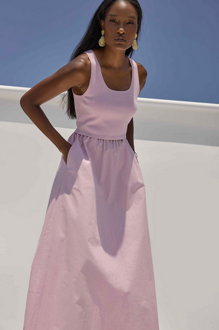 Mixed Media Scoop Neck Dress - Lavender