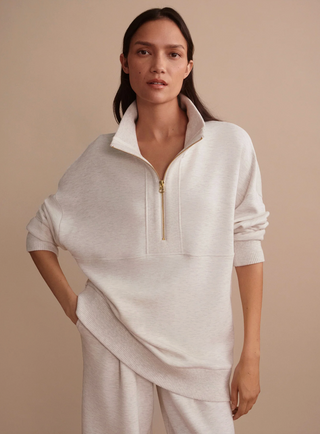 Molly Half Zip Longline Sweater - Ivory Marl