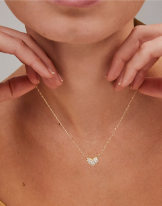 Ari Pave Crystal Heart Necklace - Gold White Crystal
