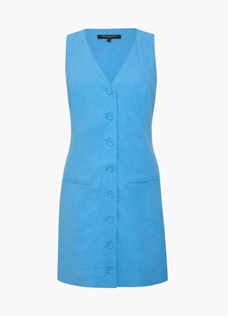Aspen Linen Sleeveless Aline Dress - Poolside Blue