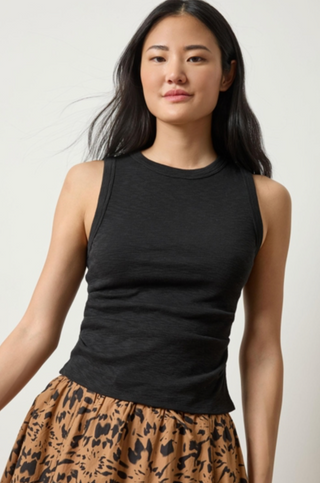 Rib Slub Side Pleat Tank - Black