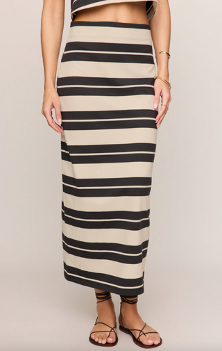 Gail Striped Jersey Midi Skirt - Ash Black
