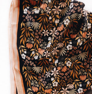 100% Silk Bandana Scarf -Midnight Garden Floral Western Wear