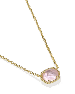 Daphne Frame Short Pendant Necklace - Gold Light Pink Mother of Pearl