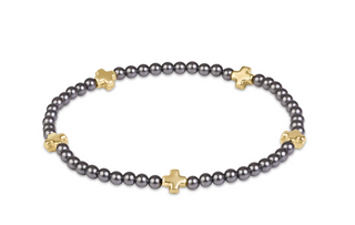 signature cross small 3mm pearl dark grey bracelet - gold