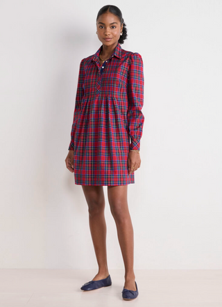 Pippa Poplin Dress - Yuletide Tartan Red