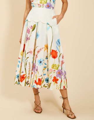 Sonata Scallop Midi Skirt - Garden Muse