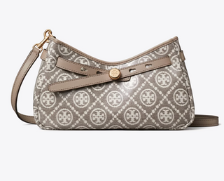Romy T Monogram Coated Jacquard Zip Top Crossbody Bag - Charcoal