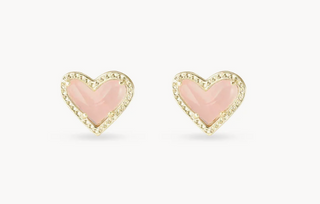 Ari Heart Stud Earrings - Gold Rose Quartz