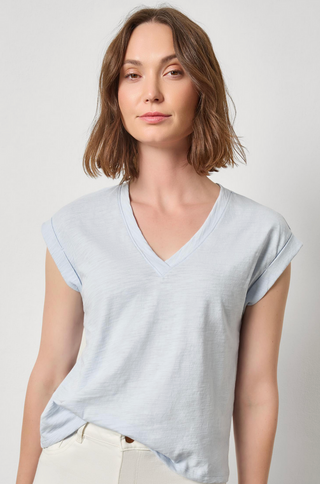Cuffed Sleeve V Neck - Glass