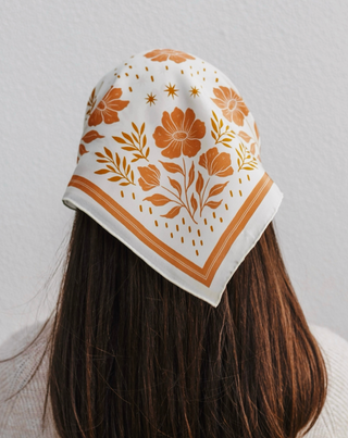 100% Silk Bandana Scarf - Desert Floral Western Earth Tones