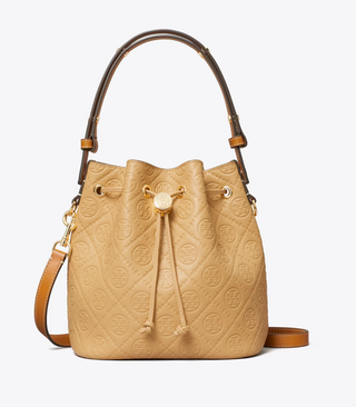 T Monogram Pebble Bucket Bag - Biscotti