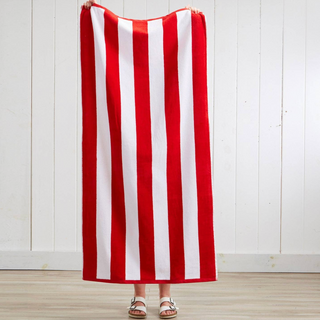 Cotton Velour Cabana Stripe Beach Towel - Red