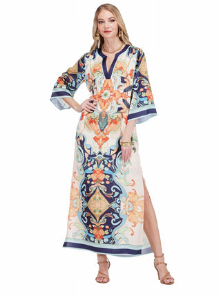 Trimmed Maxi Dress 54" - Azure Medallion