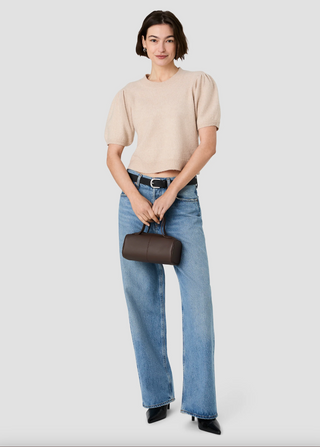Yulia Knit Puff Sleeve Top - Oatmeal Melange