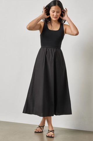 Mixed Media Scoop Neck Dress - Black