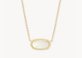 Elisa Short Pendant Necklace - Gold White Opal
