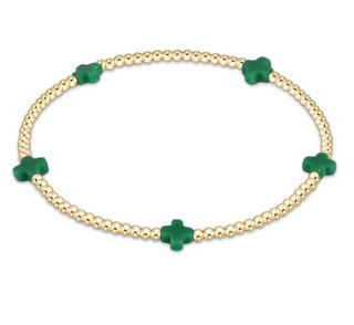 Signature Cross Small 2mm Gold Bracelet - Emerald
