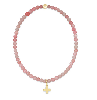 Classic Pink Opal 3mm Bracelet - Signature Cross Gold Charm