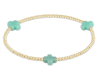 Signature Cross Small Gold Pattern 2mm Bead Bracelet - Mint