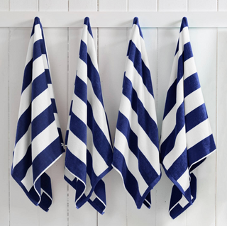 Cotton Velour Cabana Stripe Beach Towel - Navy