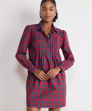 Pippa Poplin Dress - Yuletide Tartan Red