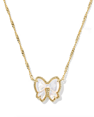 Haley Bow Short Pendant Necklace - Gold Ivory Mother of Pearl