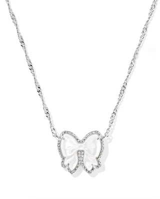 Haley Bow Short Pendant Necklace - Silver Ivory Mother of Pearl