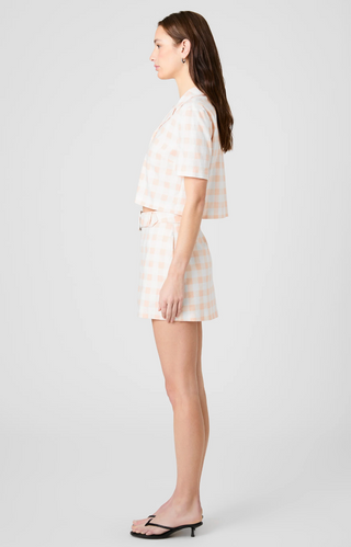Aspen Linen Gingham Belted Skirt - Seashell Gingham