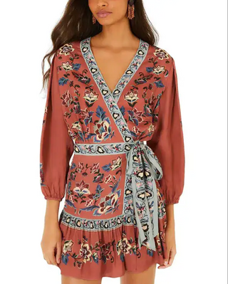 Floral Beauty Tapestry Wrap Mini Dress - Blush Pink
