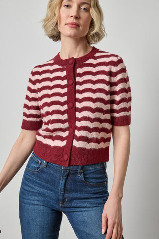 Short Sleeve Crewneck Cardigan - Port Stripe