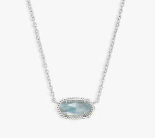 Elisa Short Pendant Necklace - Rhodium Light Blue Illusion