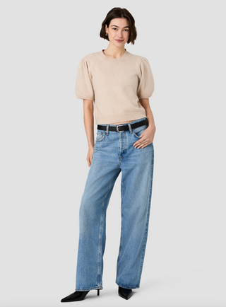 Yulia Knit Puff Sleeve Top - Oatmeal Melange