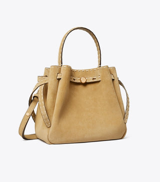 Romy Suede Pick Stitch Bucket Bag - Butter