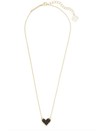 Ari Heart Short Pendant Necklace - Gold Black Drusy
