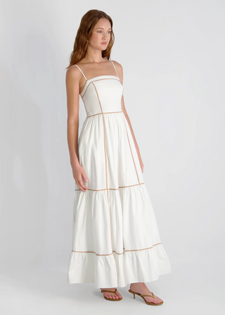 Cambrina Cotton Contrast Trim Maxi Dress - Summer White Almond